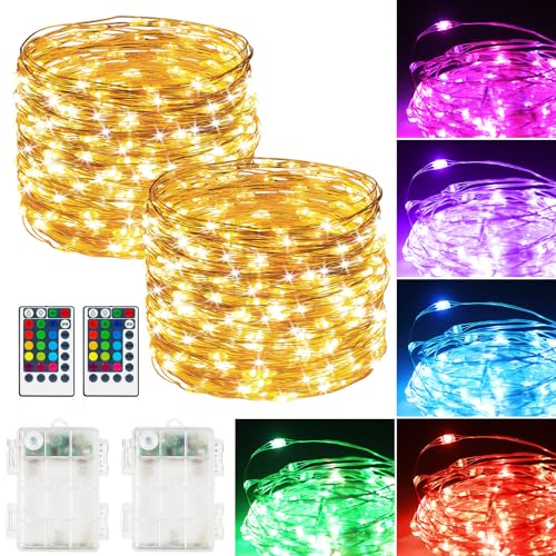 2Pack Battery Fairy Lights, Total 78Ft 240LED, Battery Operated Fairy Lights with Remote and Timer, RGB Color Changing String Lights/Twinkle Lights for Bedroom Indoor Christmas Decoration - style: Battery Operated_2Pack