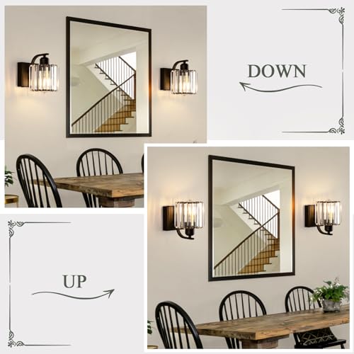 BELS 8 Inch Battery Operated Wall Sconces Set of 2, Farmhouse Black Wall Lights Fixture with Crystal Shade, 3 Colors Temperature, Remote Control, Dimmable, Wall Sconces for Mirror, Bathroom, Bedroom - color: Crystal