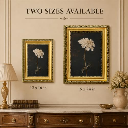 Gold Framed Floral Wall Art Dark Moody Botanical Canvas Painting 12x16in - color: Framed flowers, size: 16"L x 12"W