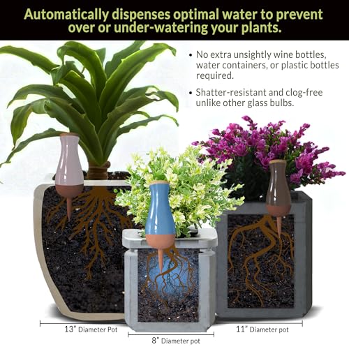 Ollas (Set of 4) | 12oz Terracotta Plant Watering Globes - Self Watering Planter Insert - Automatic Plant Watering Devices | Vacation Watering Pots for Indoor & Outdoor Plants - color: Black, Blue, White and Pink