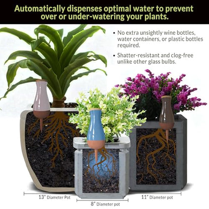 Ollas (Set of 4) | 12oz Terracotta Plant Watering Globes - Self Watering Planter Insert - Automatic Plant Watering Devices | Vacation Watering Pots for Indoor & Outdoor Plants - color: Black, Blue, White and Pink