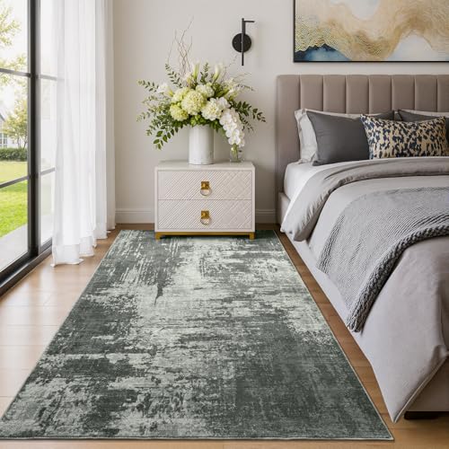 Merelax 4x6 Grey Washable Area Rug Non-Slip Faux Wool Abstract Carpet - color: Stone Grey, size: 4' x 6'(48''x72'')
