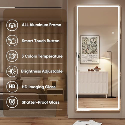 Antok 71"x28" LED Full Length Mirror, Lighted Floor Mirror, Rect - size: 71"L x 28"W, style: Rect Style