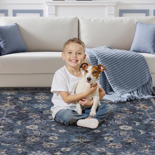 Tangsoo 2.6x12 Washable Long Runner Rug for Hallway Non Slip - color: Distressed Blue Black, size: 2'6" X 12' (Runner)