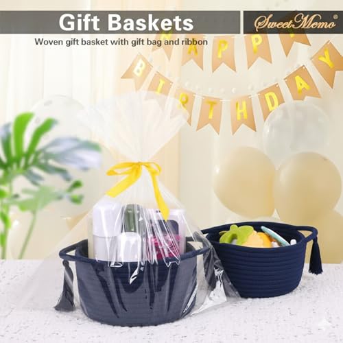 Small Gift Basket Empty to Fill with Gift Bag & Ribbon, Navy Blue - color: Blue, size: 1 Pack