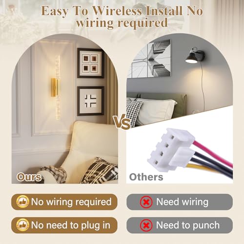 camuucci Battery Operated Wall Sconces Set of 2, Rechargeable Wall Lights - color: Gold, size: 25.6 Inches