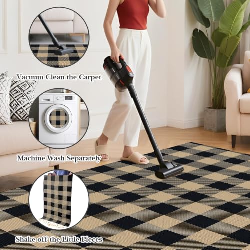 Outdoor Rugs, Brown and Black Area Rug Checkered 4’x 6’ - color: Brown & Black, size: 4' x 6' (Rectangular)