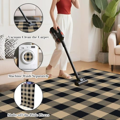 Outdoor Rugs, Brown and Black Area Rug Checkered 4’x 6’ - color: Brown & Black, size: 4' x 6' (Rectangular)