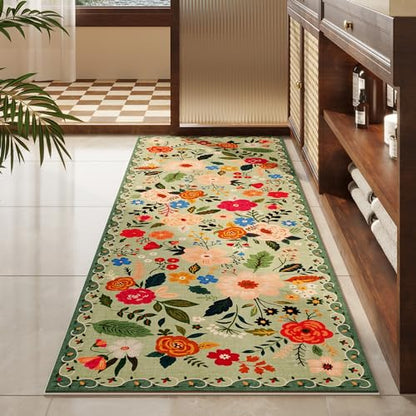 Rugcomf Runner Rug 2'7"x8' Washable, Green - color: Green, size: 2'7" x 8' (Rectangular)