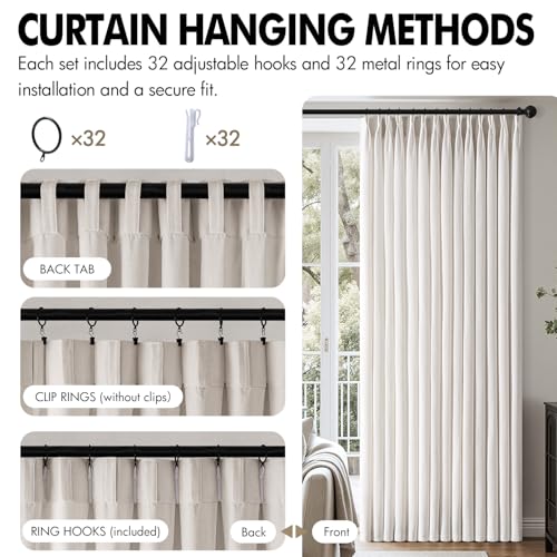 MIULEE Pinch Pleated Linen Curtains 40x100 Inch Beige White 4 Panels Set - color: Beige White, size: 40"W x 100"L (Pack of 4)