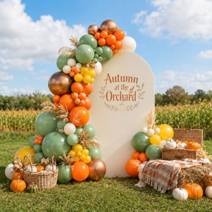Fall Balloons, 12 Inch Sage Green Burnt Orange Mustard Yellow Beige Balloon - color: Orange Sage Green Yellow White