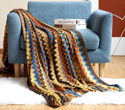 Throw Blanket Bohemian Knitted with Tassel 50x60 Inch (Coffee) - color: Coffee