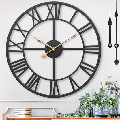 30 Inch Extra Giant Black Metal Roman Numeral Large Wall Clock - color: Black, size: 30 Inch