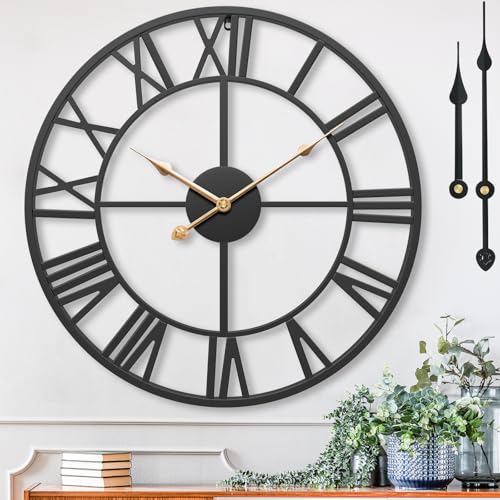 30 Inch Extra Giant Black Metal Roman Numeral Large Wall Clock - color: Black, size: 30 Inch