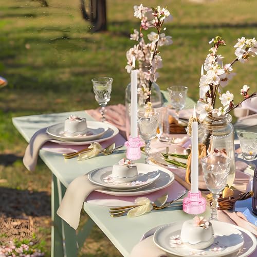 Glass Candlestick Holders, Taper Candle Holders, Set of 3, Pink - color: Pink, size: 3 PCS