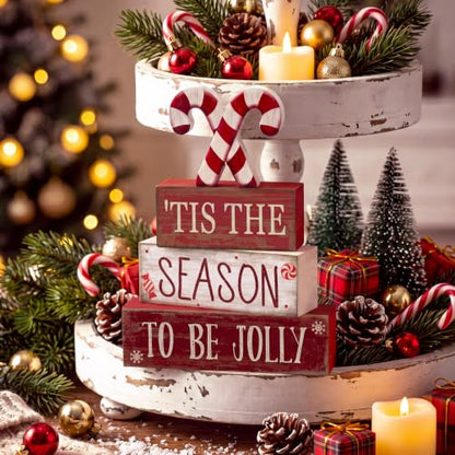 Lineshading 4 Pcs Christmas Table Decorations, Red White Candy Wood Signs - style: Candy Cane