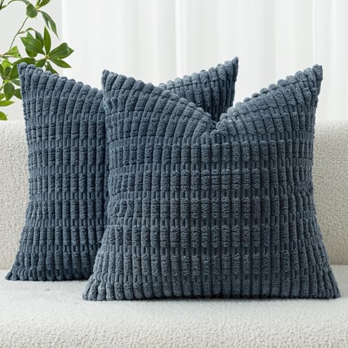 MIULEE Corduroy Decorative Throw Pillow Covers 18x18 Blue Pack of 2 - color: Blue, size: 18" x 18" (Pack of 2)