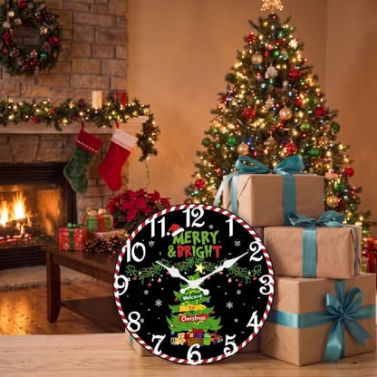 ArtSocket Round Wall Clock Silent Non-Ticking 12", Christmas Celestial - color: Christmas Tree 04