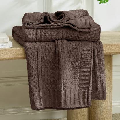 Amélie Home Chenille Knit Throw Blanket, Dark Brown 50"x60" - color: Dark Brown, size: 50" X 60"
