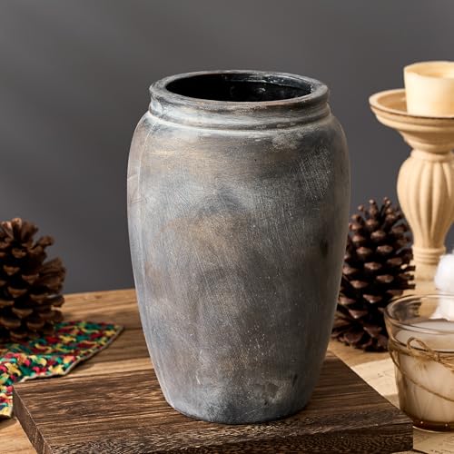 PORCER 8.2 Inch Ceramic Terracotta Rustic Vase Home Decor Farmhouse Decorative Vase for Living Room Entryway Floor Holiday Wedding-Black Bronze - color: Black Bronze- 8.2"
