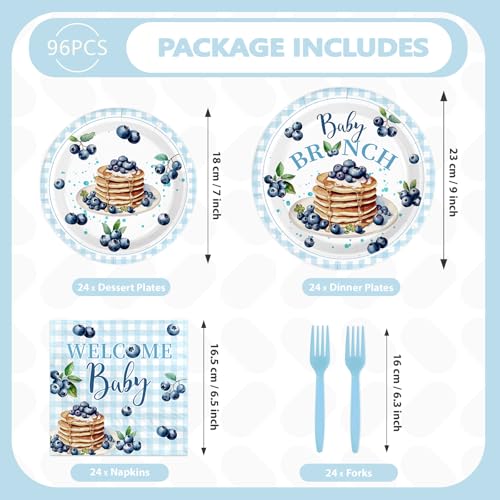 96Pcs Blueberry Baby Brunch Party Decorations for Baby Shower Serves 24 - style: Blueberry Muffin Baby Shower Plates