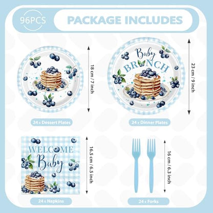 96Pcs Blueberry Baby Brunch Party Decorations for Baby Shower Serves 24 - style: Blueberry Muffin Baby Shower Plates