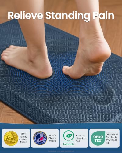 Ophanie Kitchen Mats for Floor, 1/2 inch Thick, 20x32 Anti Fatigue Cushioned Mat,Kitchen Rugs,Waterproof,Comfort Ergonomic Standing Mat for Office,Home,Sink with 99+ Pairs of Anti-Slip Bottom Ridges - color: Blue, size: 20"L x 32"W x 0.5"Th