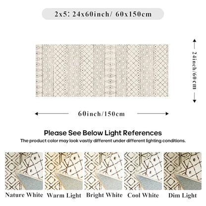 2x5 Rug Runner Boho Geometric: Washable Hallway Moroccan Runners Beige - color: Geo Beige, size: 2' x 5' (Rectangular)