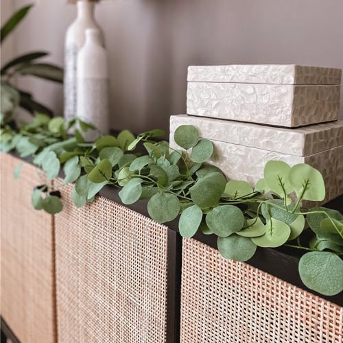 CQURE 28 Pack 196Ft Eucalyptus Garland,Artificial Eucalyptus Leaves Table Greenery Garland Wreath Vines for Wedding Party Fireplace Bedroom Wall Room Decor - size: 196Ft-28Pack-Green