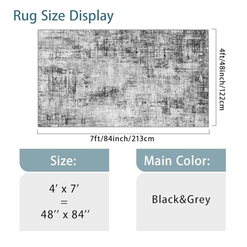 4x7 Rug for Wide Hallway: Modern Neutral Living Room Rug Black - color: Black, size: 4' x 7' (Runner)