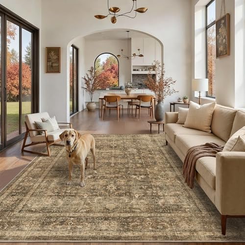 6x9 Washable Bedroom Area Rug Non-Slip Vintage Brown Large Carpet - color: Accent | Brown, size: 6' x 9' (Rectangular)