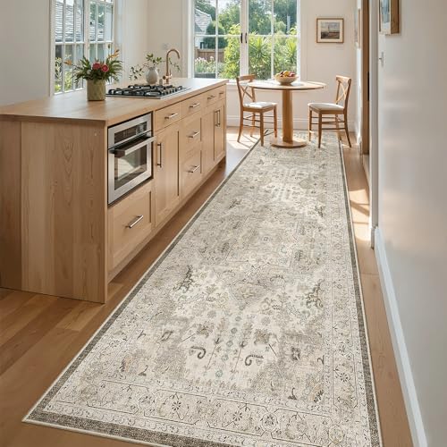 Madane Hallway Runner Rug 3x10 Washable Kitchen Runners 10ft, Ivory/Brown - color: Ivory/Brown, size: 3' x 10' (Runner)