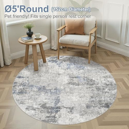 DMOYEST 5ft Round Area Rug for Living Room Washable Non Slip Circle Rug - color: Grey Blue, size: 5' (Round)