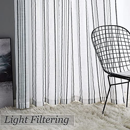 SXZJTEX Black White Striped Linen Curtains 84 Inch Bedroom Living Room - color: Black, size: 42"W x 84"L (Pack of 2)