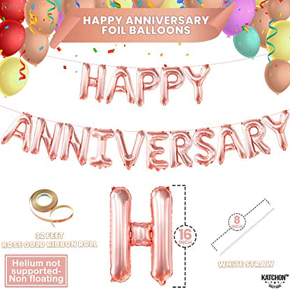 KatchOn Rose Gold Happy Anniversary Balloons Letters 16 Inch - style: Rose Gold