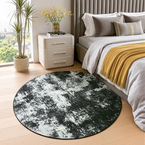 Merelax 4ft Round Back Grey Area Rug Washable Non-Slip Circle Carpet - color: Black Grey, size: 4' x 4'(48''x48'')
