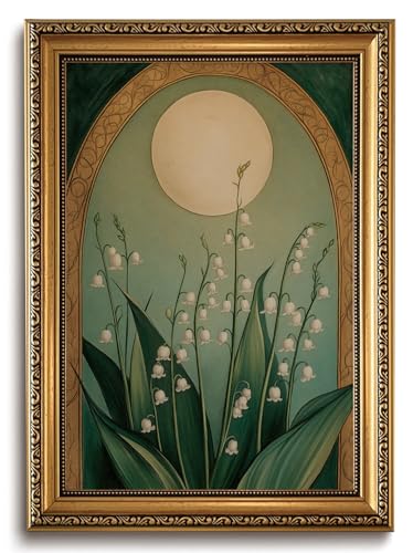 Lily of the Valley Wall Art Moody Picrure Wall Decor Dark Floral Canvas Art - color: Green Floral, size: 24"L x 16"W