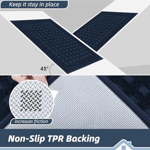 BEQHAUSE Dirt Trapper Door Mats 20"x32", Non Slip Washable, Navy Blue - color: Navy Blue, size: 20" X 32" (Rectangular)