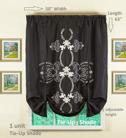 Today's Curtain Verona Reverse Embroidery Tie-Up Shade, 63", Black/Rose, 50" W X 63" L - color: Black/Rose, size: 50"W x 63"L (Pack of 1)