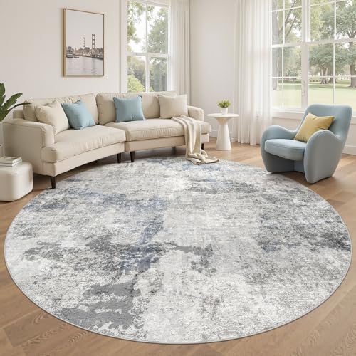 DMOYEST 8ft Round Area Rug for Living Room Washable Non Slip Circle Rug - color: Grey Blue, size: 8' (Round)