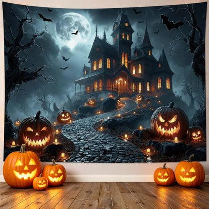 WEENEO Gothic Halloween Tapestry for Bedroom,Spooky Haunted House,60"x40" - color: Black Grey, size: 40"L x 60"W