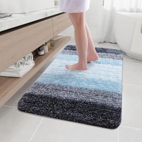 Arotive Microfiber Bathroom Rugs, Shaggy Soft Absorbent Bath Rug, 44x32 - color: Blue, size: 44" X 32"