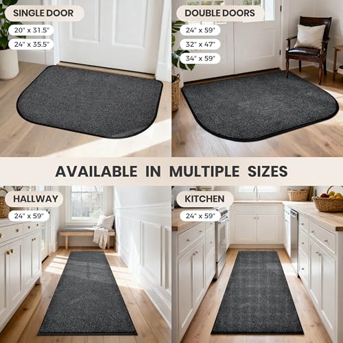PURRUGS Dirt Trapping Door Mat, 24" x 35.5"(Half Round), Heathered Charcoal - color: Heathered Charcoal, size: 24" X 35.5" (Half Round)