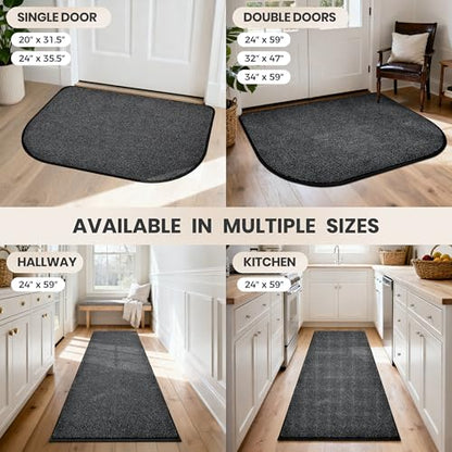 PURRUGS Dirt Trapping Door Mat, 24" x 35.5"(Half Round), Heathered Charcoal - color: Heathered Charcoal, size: 24" X 35.5" (Half Round)