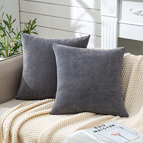 GAWAMAY Decorative Square Throw Pillow Covers 22"x22" Inch Set of 2, Super Soft Chenille Pillows Farmhouse Fall Pillowcase for Living Room Bedroom Sofa Couch Cushion Cover Grey 55x55cm (No Insert) - color: Dark Grey, size: 22" x 22" (Pack of 2)
