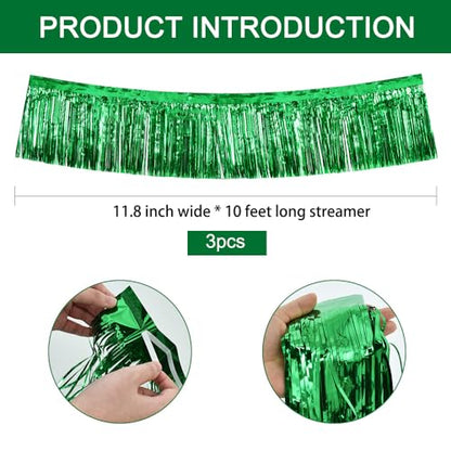 BEISHIDA Green Fringe Garland Banner 3Pack 30ft Wall Tinsel Foil Streamers - color: Green