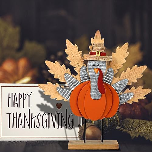 Aoutrow 2 Pack Thanksgiving Wooden Turkey Decoration, 11.3" Indoor Standing Turkey Pumpkin Decor for Home Office Bedroom Kitchen Thanksgiving Harvest Day