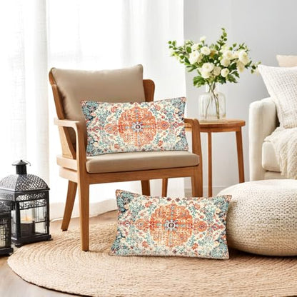 Boho 12X20 Lumbar Throw Pillow Covers Set of 2 Orange Blue - color: Orange