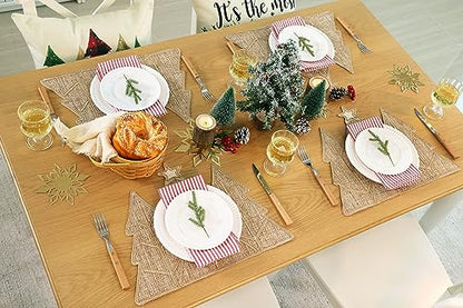 Feuille Burlap Farmhouse Winter Placemats Set of 4 Christmas Tree Holiday Placemats for Table Decorations - style: Christmas Tree