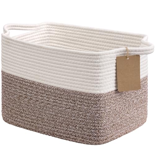 Goodpick Woven Rope Storage Basket for Shelves, Rectangle, Brown - color: Brown, size: 13"L x 10"W x 9"H